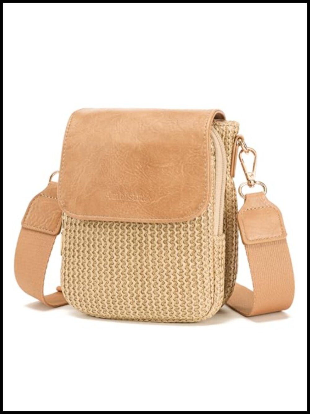 Faux Straw Crossbody Bag RFID Woven Womens Summer Purse